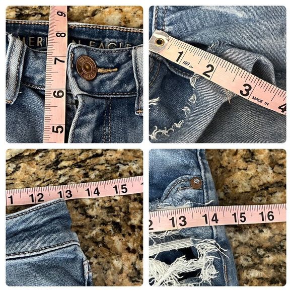 American Eagle Blue Ne(x)t Level Stretch Distressed Midi Jean Shorts Size 2 - Picture 3 of 10